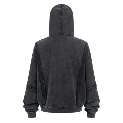 Distressed Vintage Wash Zip Up Hoodie