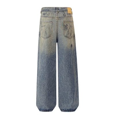 Faded Blue Vintage-Sanded Wide-Leg Jeans