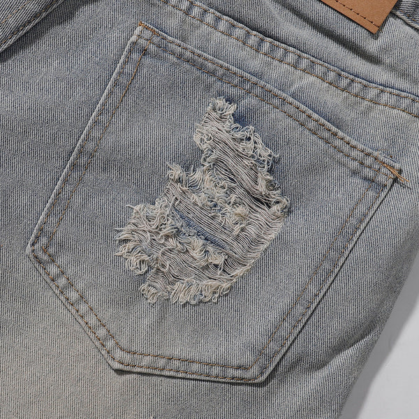 Adjustable Side Buckle Distressed High Waist Shorts