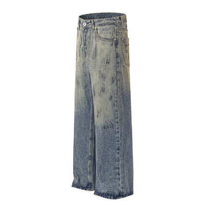 Faded Blue Vintage-Sanded Wide-Leg Jeans
