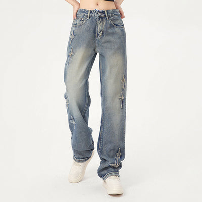 Distressed Patched Star Detail Jeans