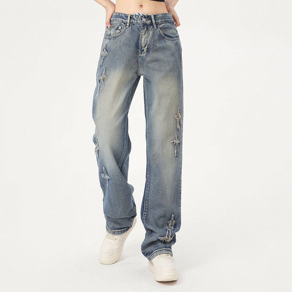 Distressed Patched Star Detail Jeans