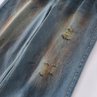 Vintage Distressed Wide-Leg Ripped Jeans