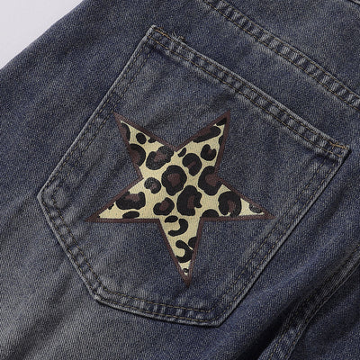 Leopard Star Patch Wide-Leg Denim Jeans