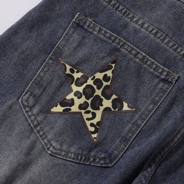 Leopard Star Patch Wide-Leg Denim Jeans