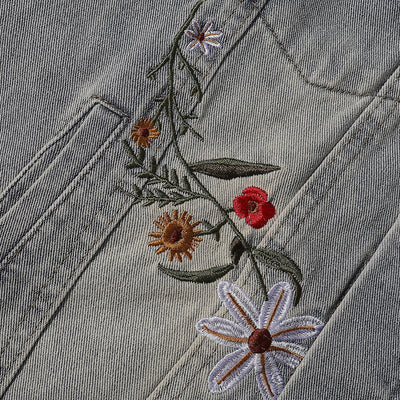 Floral Embroidery Denim Trucker Jacket