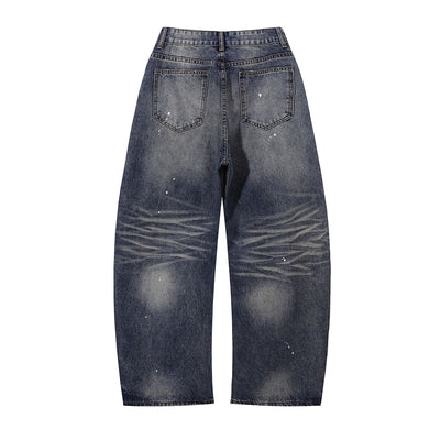 Wide Leg Distressed Paint Splatter Denim Jeans