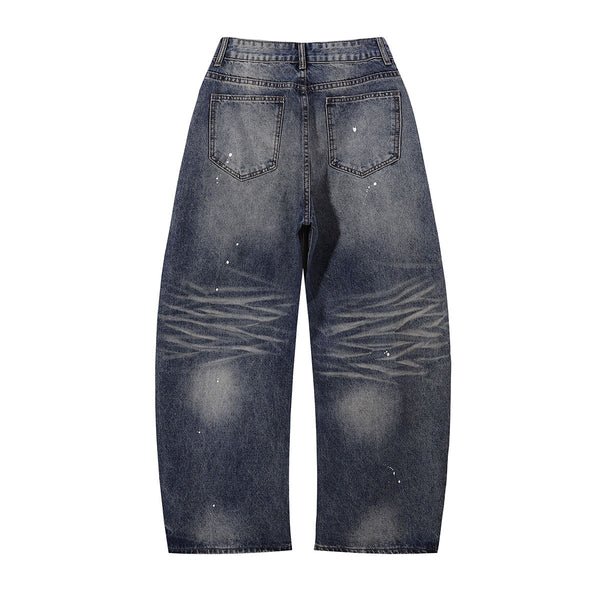 Wide Leg Distressed Paint Splatter Denim Jeans