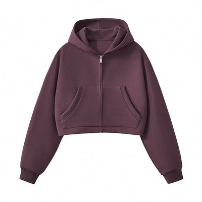 Women's Solid Zip-Front Cropped Hoodie