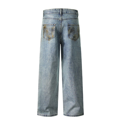 Grunge-Style Paint-Splatter Baggy Jeans
