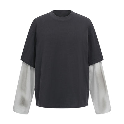 Washed Colorblock Contrast Sleeve Tee