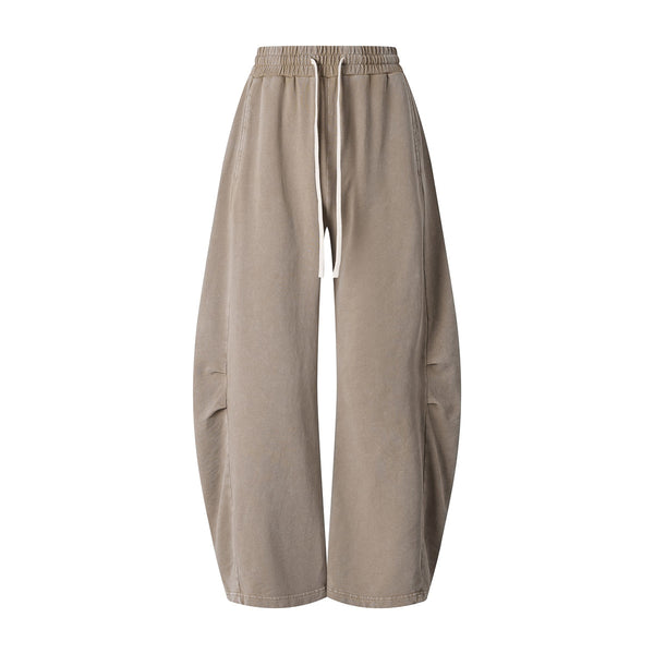 Vintage Washed Curved Panel Wide Drawstring Pants
