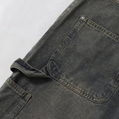 Utility Distressed Straight Leg Denim Jeans