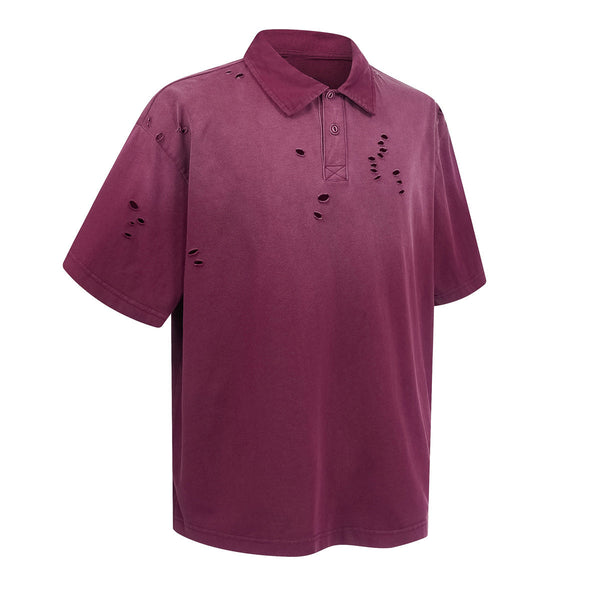 Retro Distressed Cotton Vintage Wash Polo T-Shirt