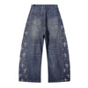 Cross Print Wide Leg Denim Jeans