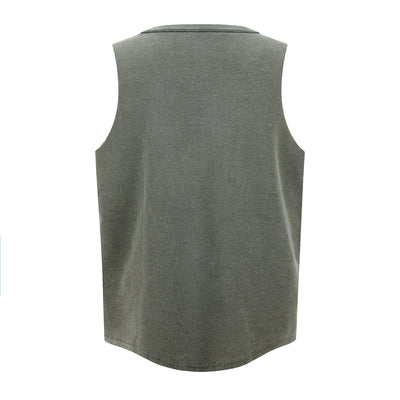 Wax-Dye Waffle Knit Vintage Washed U-Neck Vest