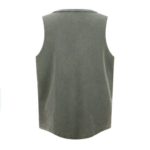 Wax-Dye Waffle Knit Vintage Washed U-Neck Vest