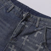 Cross Print Wide Leg Denim Jeans