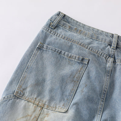 Vintage Washed Utility Cargo Wide-Leg Jeans