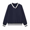 Contrast Trim V-Neck Pullover Sweatshirt