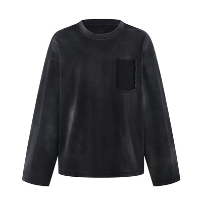 Faded Color Block Pocket Long Sleeve