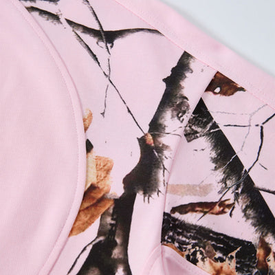 Pink Camo Raglan Sleeve Nature Print Casual Tee