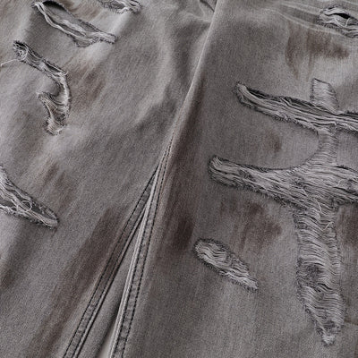 Baggy Fit Distressed Grey Ripped Jeans