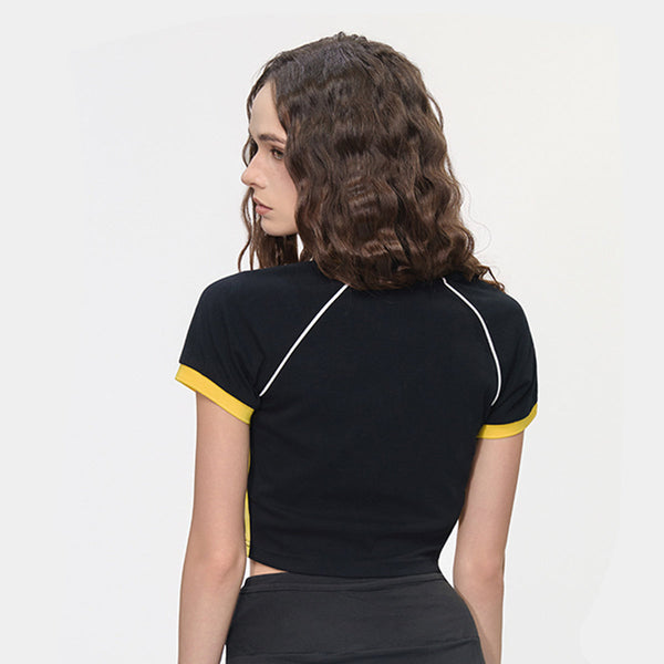 Contrast V-Neck Slim Fit Cropped Y2K Tee