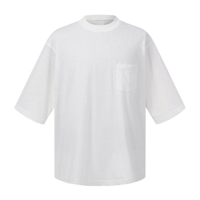 Washed Raw-Edge Pocket Clean Fit Crew Neck Tee