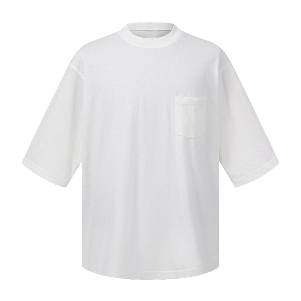 Washed Raw-Edge Pocket Clean Fit Crew Neck Tee