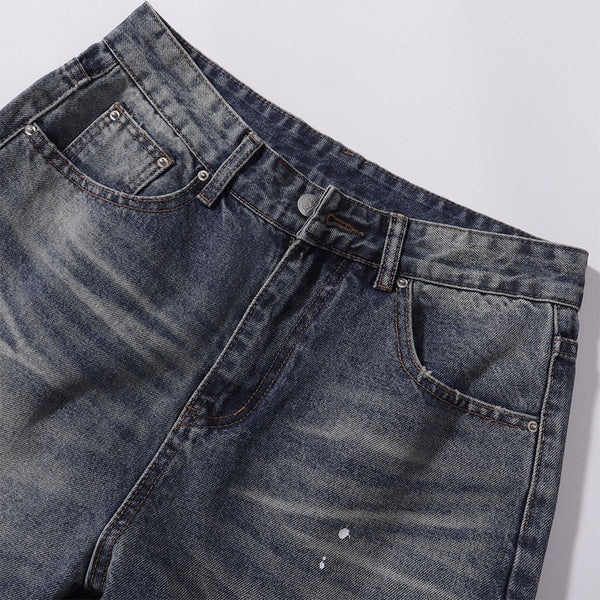 Wide Leg Distressed Paint Splatter Denim Jeans