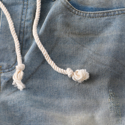 Vintage Wash Double-Waistband Ripped Jeans