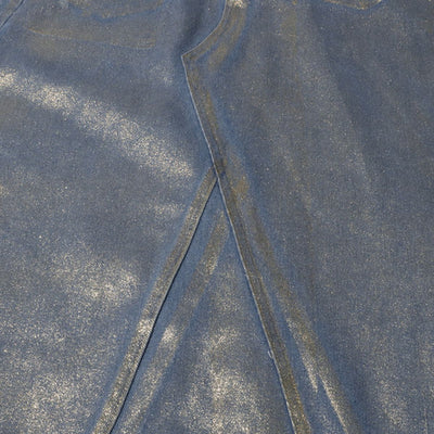 Women's Metallic Coated Denim Midi Skirt