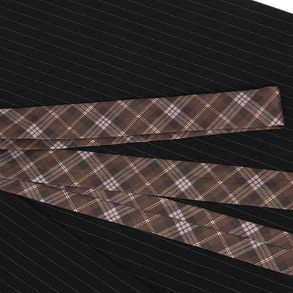 Washed Stripe Plaid Belt Relaxed Pants