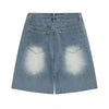 Floral Embroidery Washed Denim Shorts