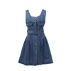 Belted Flared Denim Mini Dress