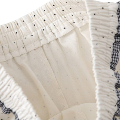 Y2K Polka Dot Graphic Ruffle Waist Baggy Wide-Leg Bermuda Denim Shorts