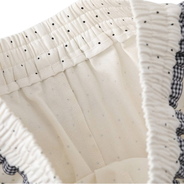 Y2K Polka Dot Graphic Ruffle Waist Baggy Wide-Leg Bermuda Denim Shorts