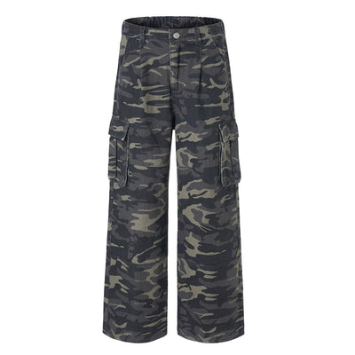 Camo Military Workwear Wide-Leg Cargo Utility Pants