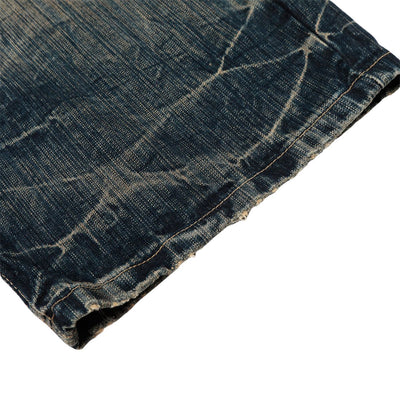 Men's Washed Faded Wide Leg Curved Denim Pants Distressed Punk