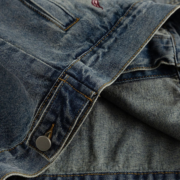 Casual Vintage Washed Floral Embroidered Hip-hop Denim Jacket