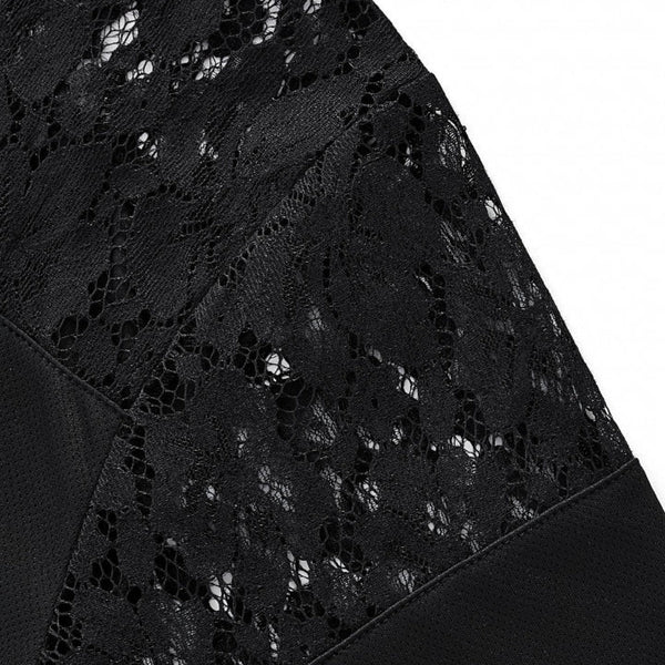 Openwork Lace-Stitching V-Neck Boxy Tee
