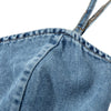 Button-Front Smocked Denim Midi Dress