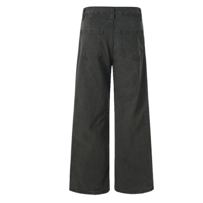 Vintage Washed High-Waist Relaxed Straight Wide-Leg Trousers