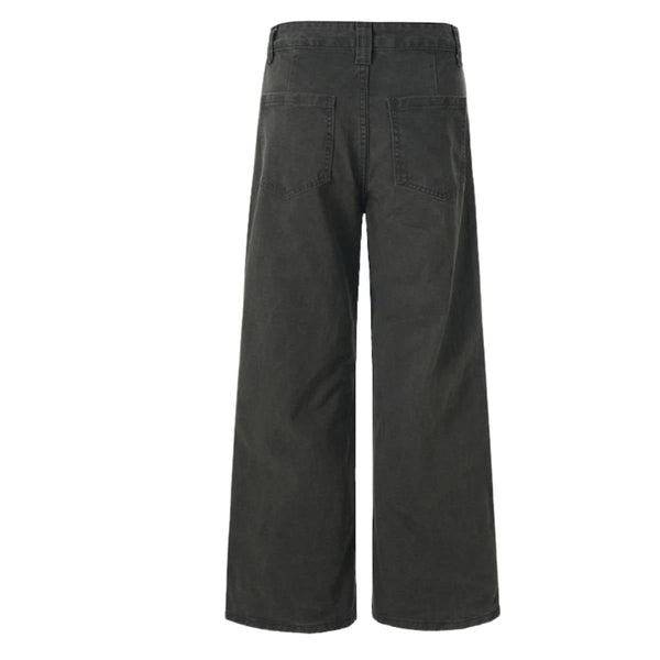 Vintage Washed High-Waist Relaxed Straight Wide-Leg Trousers