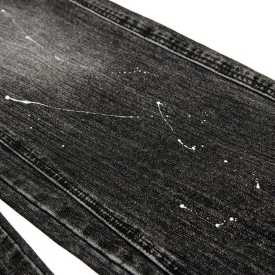 Men's Distressed Washed Denim Wide Leg Pants Punk Paint Splatter