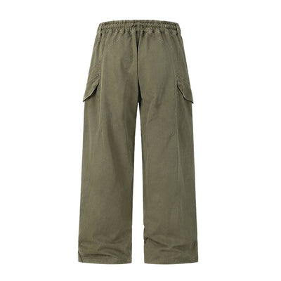 Washed Solid Wide Relaxed Workwear Pants
