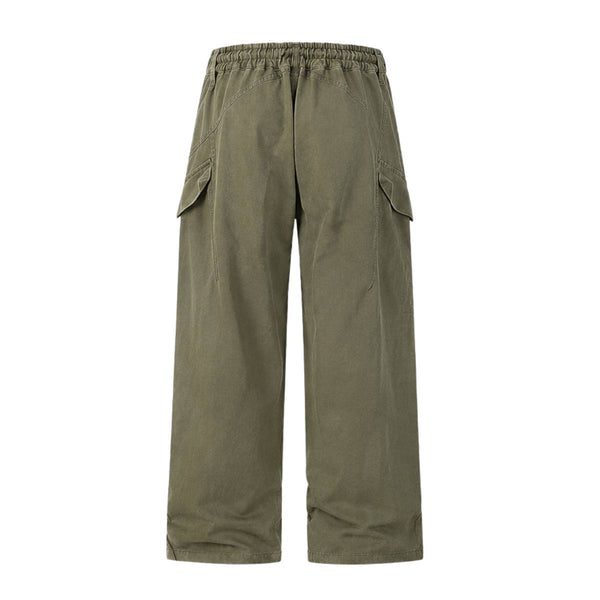 Washed Solid Wide Relaxed Workwear Pants
