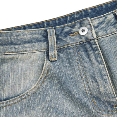 Gradient Washed High Rise Curved Leg Loose Wide Leg Denim Jeans