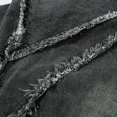 Oversized Stand-up Collar Washed Distressed Denim Jacket